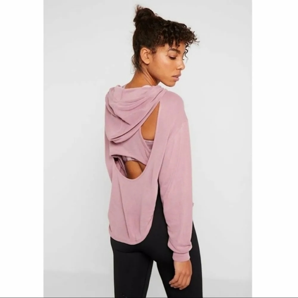 Free People FP Movement Back Into It Cutout Hoodie Sweatshirt Moonlight Mauve XS - Picture 1 of 9